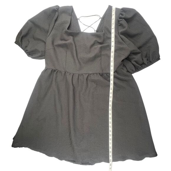 SHEIN Dress 3X Black Square Neck Romantic Tie Back Puff Sleeve Mini Black Dress - Picture 7 of 13